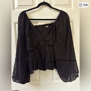 Miss Me Black Blouse with Flowing Sleeves
